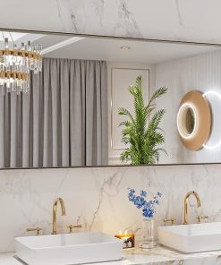 LOAAO 60”X28” Bronze Bathroom Mirrors for Vanity, Rounded Rectangle Brushed Bronze Metal Frame Mirror, Anti-Rust, Tempered Glass, Hangs Horizontally or Vertically