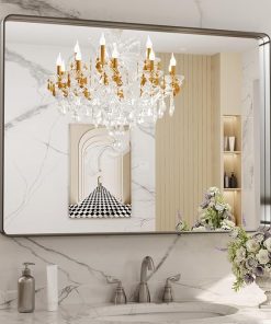 LOAAO 40X32 Inch Brushed Nickel Bathroom Mirror, Rounded Rectangle Silver Metal Frame Mirror, Brushed Nickel, Anti-Rust, Shatter Proof, Hangs Horizontally or Vertically