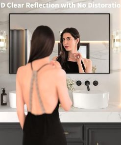 LOAAO 60″X36″ Black Rectangle Bathroom Mirror Wall, Matte Black Aluminum Alloy Frame, Tempered Glass, Hangs Vertically or Horizontally, Easy to Install 2