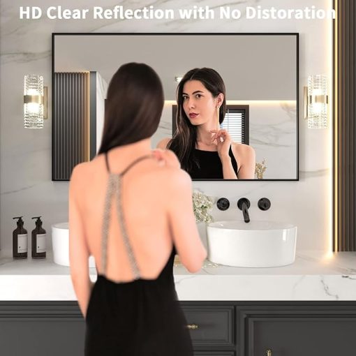 LOAAO 60"X36" Black Rectangle Bathroom Mirror Wall, Matte Black Aluminum Alloy Frame, Tempered Glass, Hangs Vertically or Horizontally, Easy to Install - Image 2