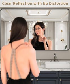 LOAAO Black Metal Framed Bathroom Mirror for Wall, Large 60X36 Inch Rounded Rectangle Mirror, Matte Black Bathroom Vanity Mirror Farmhouse, Anti-Rust, Tempered Glass, Hangs Horizontally or Vertically 2