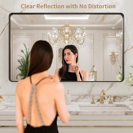 LOAAO 40X36 Inch Black Metal Framed Bathroom Mirror for Wall, Matte Vanity Farmhouse, Large Rounded Rectangle Mirror, Anti-Rust, Tempered Glass, Hangs Horizontally or Vertically, B10090 - Image 2