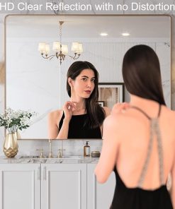 LOAAO 48”X36” Gold Bathroom Mirror, Rounded Rectangle Gold Frame Mirror, Brushed Gold Bathroom Vanity Mirror Wall-Mounted, Anti-Rust, Tempered Glass, Hangs Horizontally or Vertically 2
