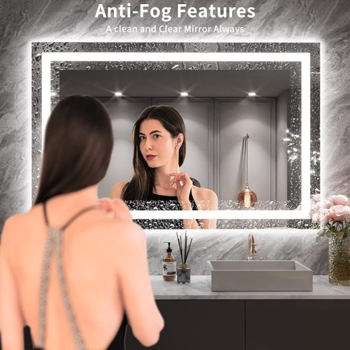 LOAAO 55X36 LED Bathroom Mirror with Lights, Anti-Fog, Dimmable, Backlit + Front Lit, Lighted Bathroom Vanity Mirror for Wall, Memory Function, Tempered Glass, ETL Listed - Image 2