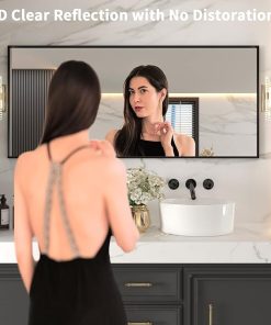 LOAAO 72″X32″ Black Rectangle Bathroom Mirror Wall, Matte Black Aluminum Alloy Frame, Tempered Glass, Hangs Vertically or Horizontally, Easy to Install 2