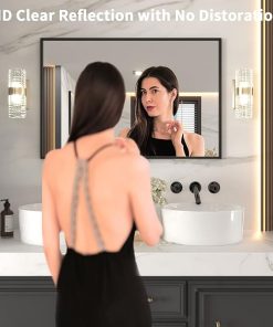LOAAO 40″X32″ Black Rectangle Bathroom Mirror Wall, Matte Black Aluminum Alloy Frame, Tempered Glass, Hangs Vertically or Horizontally, Easy to Install 2