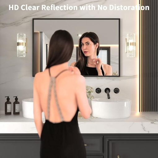 LOAAO 40"X32" Black Rectangle Bathroom Mirror Wall, Matte Black Aluminum Alloy Frame, Tempered Glass, Hangs Vertically or Horizontally, Easy to Install - Image 2