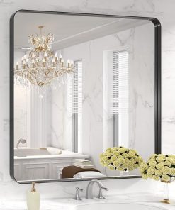 LOAAO 36X36 Inch Black Metal Framed Bathroom Mirror for Wall, Matte Black Bathroom Vanity Mirror Farmhouse, Anti-Rust, Tempered Glass, Hangs Horizontally or Vertically