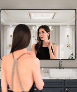 LOAAO 60X40 Inch Black Metal Framed Bathroom Mirror for Wall, Matte Black Bathroom Vanity Mirror Farmhouse, Large Rounded Rectangle Mirror, Anti-Rust, Tempered Glass, Hangs Horizontally or Vertically 2