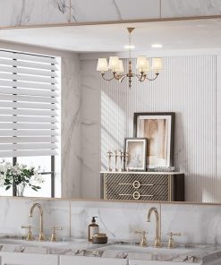 LOAAO 48”X32” Gold Bathroom Mirror, Rounded Rectangle Gold Frame Mirror, Brushed Gold Bathroom Vanity Mirror Wall-Mounted, Anti-Rust, Tempered Glass, Hangs Horizontally or Vertically
