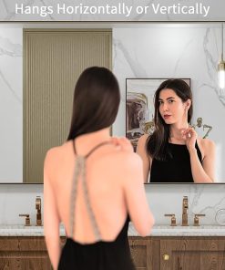 LOAAO 48”X32” Bronze Bathroom Mirrors for Vanity, Rounded Rectangle Brushed Bronze Metal Frame Mirror, Anti-Rust, Tempered Glass, Hangs Horizontally or Vertically 2