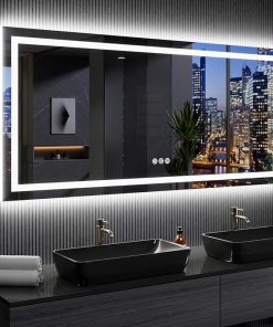 LOAAO 77″X36″ LED Bathroom Mirror with Lights, Anti-Fog, Dimmable, RGB Backlit + Front Lighted, Bathroom Vanity Mirror for Wall, Memory Function, Waterproof, Tempered Glass