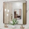 LOAAO 40”X32” Bronze Bathroom Mirrors for Vanity, Rounded Rectangle Brushed Bronze Metal Frame Mirror, Anti-Rust, Tempered Glass, Hangs Horizontally or Vertically 4