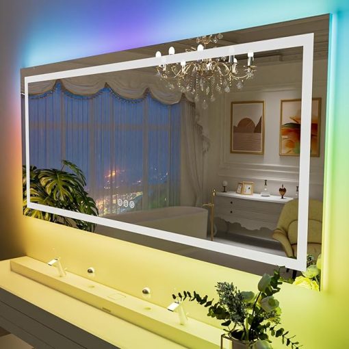 LOAAO 55”X36“ RGB LED Bathroom Mirror with Lights, Large, Anti-Fog, Dimmable Smart Lighted Bathroom Vanity Mirror, Multiple Light Modes, RGB Backlit + Front Light, Memory Function, Tempered Glass - Image 2