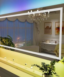 LOAAO 60”X40“ RGB LED Bathroom Mirror with Lights, Large, Anti-Fog, Dimmable Smart Lighted Bathroom Vanity Mirror, Multiple Light Modes, RGB Backlit + Front Light, Memory Function, Tempered Glass 2