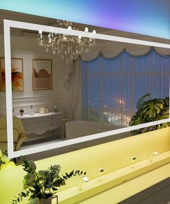 LOAAO 60”X40“ RGB LED Bathroom Mirror with Lights, Large, Anti-Fog, Dimmable Smart Lighted Bathroom Vanity Mirror, Multiple Light Modes, RGB Backlit + Front Light, Memory Function, Tempered Glass