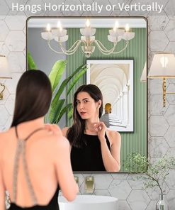 LOAAO 28”X36” Bronze Bathroom Mirrors for Vanity, Rounded Rectangle Brushed Bronze Metal Frame Mirror, Anti-Rust, Tempered Glass, Hangs Horizontally or Vertically 2