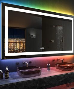 LOAAO 60”X30“ RGB LED Bathroom Mirror with Lights for Bathroom, Anti-Fog, Dimmable，Multiple Light Modes, RGB Backlit + Front Light, Memory Function, Tempered Glass 2