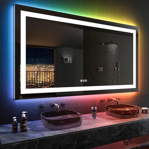 LOAAO 60”X30“ RGB LED Bathroom Mirror with Lights for Bathroom, Anti-Fog, Dimmable，Multiple Light Modes, RGB Backlit + Front Light, Memory Function, Tempered Glass - Image 2