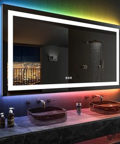 LOAAO 72”X40“ RGB LED Bathroom Mirror with Lights, Large, Anti-Fog, Dimmable Smart Lighted Bathroom Vanity Mirror, Multiple Light Modes, RGB Backlit + Front Light, Memory Function, Tempered Glass 2