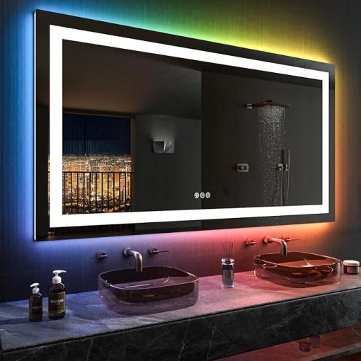 LOAAO 72”X40“ RGB LED Bathroom Mirror with Lights, Large, Anti-Fog, Dimmable Smart Lighted Bathroom Vanity Mirror, Multiple Light Modes, RGB Backlit + Front Light, Memory Function, Tempered Glass - Image 2
