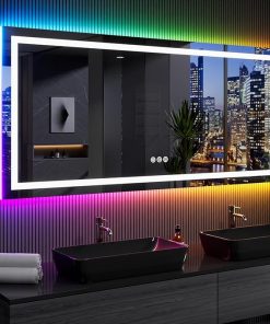 LOAAO 77″X36″ LED Bathroom Mirror with Lights, Anti-Fog, Dimmable, RGB Backlit + Front Lighted, Bathroom Vanity Mirror for Wall, Memory Function, Waterproof, Tempered Glass 2