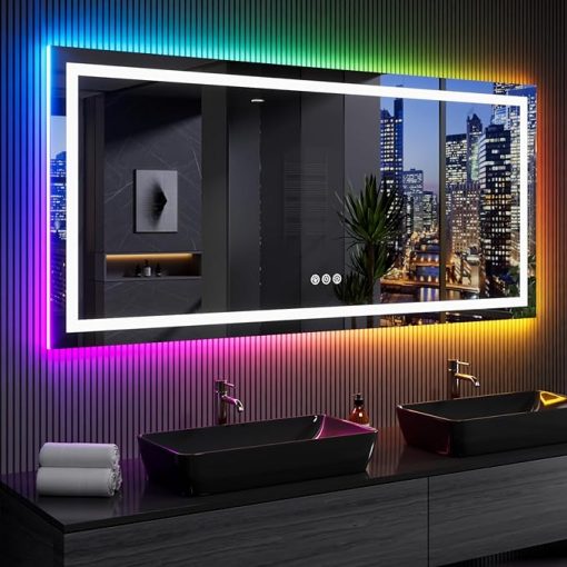 LOAAO 77"X36" LED Bathroom Mirror with Lights, Anti-Fog, Dimmable, RGB Backlit + Front Lighted, Bathroom Vanity Mirror for Wall, Memory Function, Waterproof, Tempered Glass - Image 2