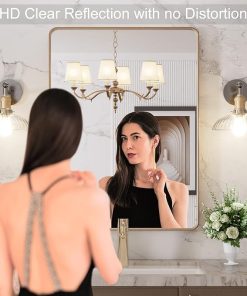 LOAAO 22”X30” Gold Bathroom Mirror, Rounded Rectangle Gold Frame Mirror, Brushed Gold Bathroom Vanity Mirror Wall-Mounted, Anti-Rust, Tempered Glass, Hangs Horizontally or Vertically 2