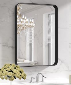 LOAAO Black Metal Framed Bathroom Mirror for Wall, 22X30 Inch Rounded Rectangle Mirror, Matte Black Bathroom Vanity Mirror Farmhouse, Anti-Rust, Tempered Glass, Hangs Horizontally or Vertically