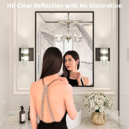 LOAAO 28"X36" Black Rectangle Bathroom Mirror Wall, Matte Black Aluminum Alloy Frame, Tempered Glass, Hangs Vertically or Horizontally, Easy to Install - Image 2