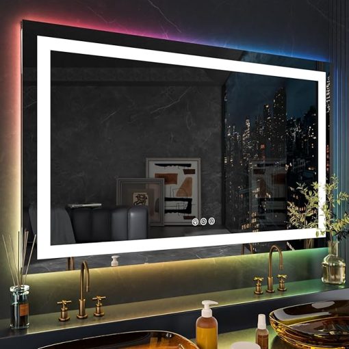 LOAAO 72"X36" Inch RGB LED Bathroom Mirror with Lights, Large, Anti-Fog, Dimmable Smart Lighted Bathroom Vanity Mirror, Multiple Light Modes, RGB Backlit + Front Light, Memory Function, Tempered Glass - Image 2