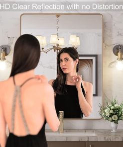 LOAAO 28”X36” Gold Bathroom Mirror, Rounded Rectangle Gold Frame Mirror, Brushed Gold Bathroom Vanity Mirror Wall-Mounted, Anti-Rust, Tempered Glass, Hangs Horizontally or Vertically 2