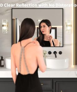 LOAAO 48″X36″ Black Rectangle Bathroom Mirror Wall, Matte Black Aluminum Alloy Frame, Tempered Glass, Hangs Vertically or Horizontally, Easy to Install 2