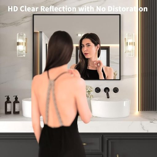 LOAAO 48"X36" Black Rectangle Bathroom Mirror Wall, Matte Black Aluminum Alloy Frame, Tempered Glass, Hangs Vertically or Horizontally, Easy to Install - Image 2