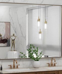 LOAAO 48”X36” Bronze Bathroom Mirrors for Vanity, Rounded Rectangle Brushed Bronze Metal Frame Mirror, Anti-Rust, Tempered Glass, Hangs Horizontally or Vertically