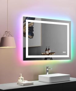 LOAAO 40″X32″ LED Bathroom Mirror with Lights, Anti-Fog, Dimmable, RGB Backlit + Front Lighted, Bathroom Vanity Mirror for Wall, Memory Function, Colorful Multiple Light Modes