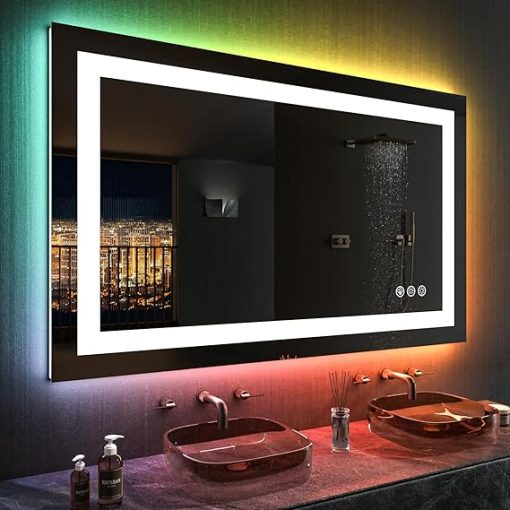LOAAO 40”X30“ RGB LED Bathroom Mirror with Lights for Bathroom, Anti-Fog, Dimmable，Multiple Light Modes, RGB Backlit + Front Light, Memory Function, Tempered Glass - Image 2