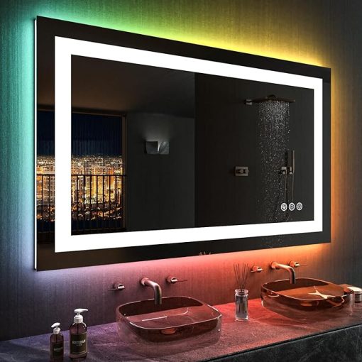 LOAAO 48"X32" LED Bathroom Mirror with Lights, Anti-Fog, Dimmable, RGB Backlit + Front Lighted, Bathroom Vanity Mirror for Wall, Memory Function - Image 2