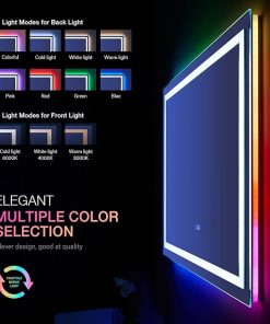 LOAAO 36″X36″ LED Bathroom Mirror with Lights, Anti-Fog, Dimmable, RGB Backlit + Front Lighted, Bathroom Vanity Mirror for Wall, Memory Function 2
