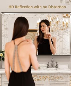 LOAAO 60X30 Inch Brushed Nickel Bathroom Mirror, Rounded Rectangle Silver Metal Frame Mirror, Brushed Nickel, Anti-Rust, Shatter Proof, Hangs Horizontally or Vertically 2