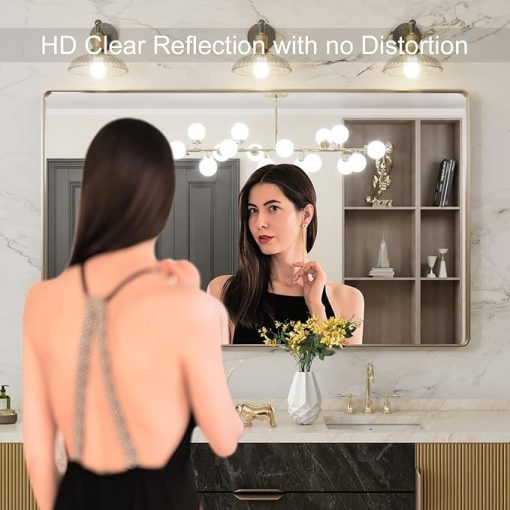 LOAAO 60”X36” Gold Bathroom Mirror, Rounded Rectangle Gold Frame Mirror, Brushed Gold Bathroom Vanity Mirror Wall-Mounted, Anti-Rust, Tempered Glass, Hangs Horizontally or Vertically - Image 2