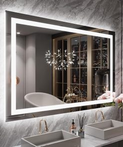 LOAAO 55X36 LED Bathroom Mirror with Lights, Anti-Fog, Dimmable, Backlit + Front Lit, Lighted Bathroom Vanity Mirror for Wall, Memory Function, Tempered Glass, ETL Listed