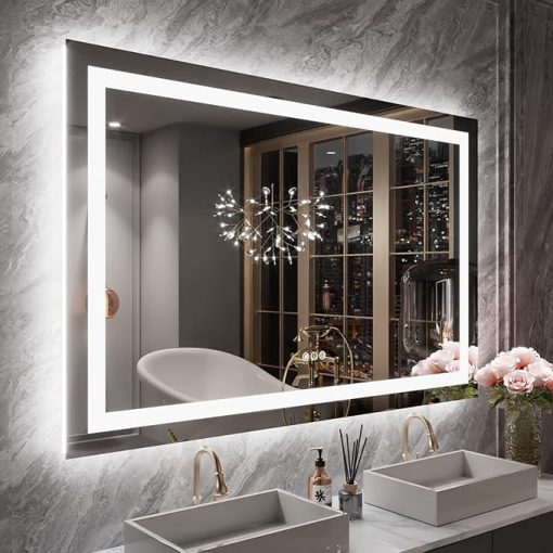 LOAAO 55X36 LED Bathroom Mirror with Lights, Anti-Fog, Dimmable, Backlit + Front Lit, Lighted Bathroom Vanity Mirror for Wall, Memory Function, Tempered Glass, ETL Listed