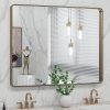 LOAAO 36”X36” Bronze Bathroom Mirrors for Vanity, Rounded Rectangle Brushed Bronze Metal Frame Mirror, Anti-Rust, Tempered Glass, Hangs Horizontally or Vertically 4