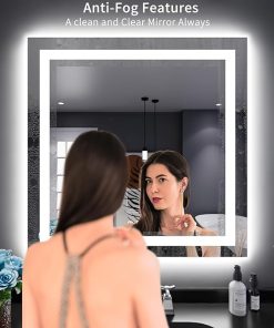 LOAAO 32″X32″ LED Bathroom Mirror with Lights, Anti-Fog, Dimmable, Backlit + Front Lit, Lighted Bathroom Vanity Mirror for Wall, Memory Function, Tempered Glass, Shatter-Proof, ETL Listed 2