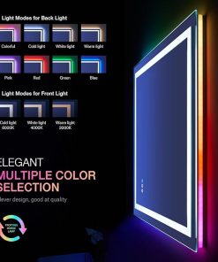 LOAAO 28″X36″ LED Bathroom Mirror with Lights, Anti-Fog, Dimmable, RGB Backlit + Front Lighted, Bathroom Vanity Mirror for Wall, Memory Function, Tempered Glass (Safe to Use) 2