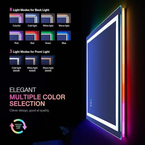 LOAAO 28"X36" LED Bathroom Mirror with Lights, Anti-Fog, Dimmable, RGB Backlit + Front Lighted, Bathroom Vanity Mirror for Wall, Memory Function, Tempered Glass (Safe to Use) - Image 2