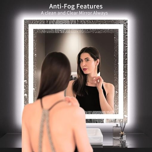 LOAAO 36X36 LED Bathroom Mirror with Lights, Anti-Fog, Dimmable, Backlit + Front Lit, Lighted Bathroom Vanity Mirror for Wall, Memory Function, Tempered Glass, Safe to Use, ETL Listed - Image 2