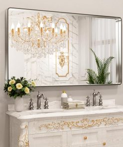 LOAAO 60X30 Inch Brushed Nickel Bathroom Mirror, Rounded Rectangle Silver Metal Frame Mirror, Brushed Nickel, Anti-Rust, Shatter Proof, Hangs Horizontally or Vertically