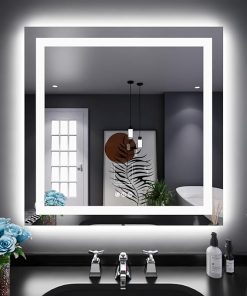 LOAAO 32″X32″ LED Bathroom Mirror with Lights, Anti-Fog, Dimmable, Backlit + Front Lit, Lighted Bathroom Vanity Mirror for Wall, Memory Function, Tempered Glass, Shatter-Proof, ETL Listed